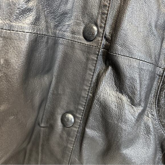 Vintage 80s Wilsons Black‎ Leather Paisley Print Long Sleeve Coat Size M - Picture 10 of 13